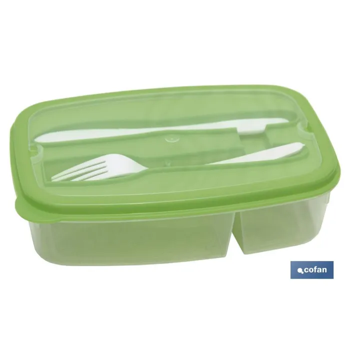 FIAMBRERA VERDE RECTANGULAR CON CUBIERTOS 1,5 L