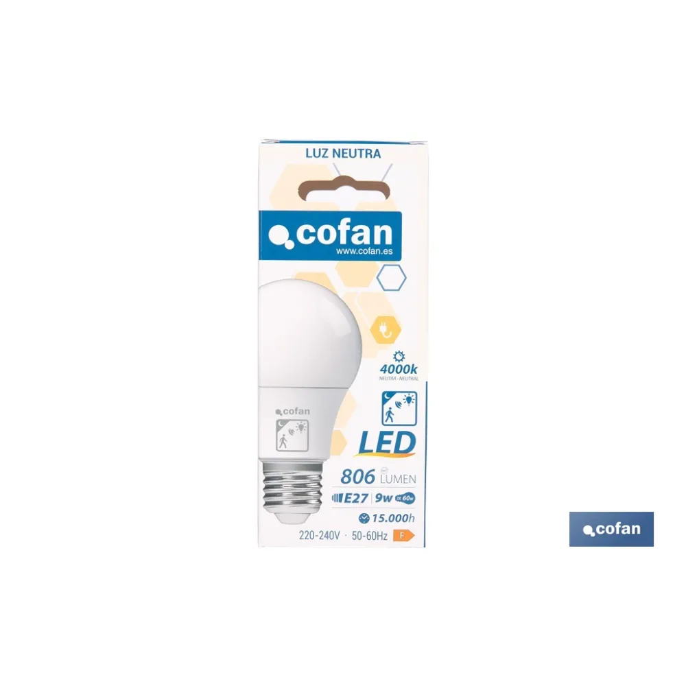 BOMBILLA CLASSIC CON SENSOR 9 W E27 806 LM 4000 K