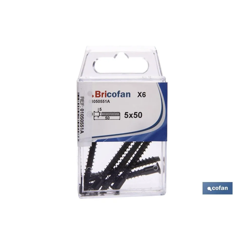 BLÍSTER DE 6 UDS. TORNILLO DE ENSAMBLAR NEGRO 7 X 50 VENTA UNITARIA