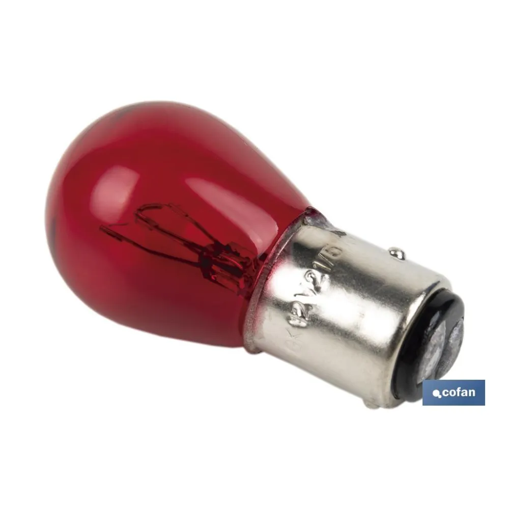 LÁMPARA COFAN 2 POLOS ROJA CENTRADA P21/5W (BAY15d) 12V