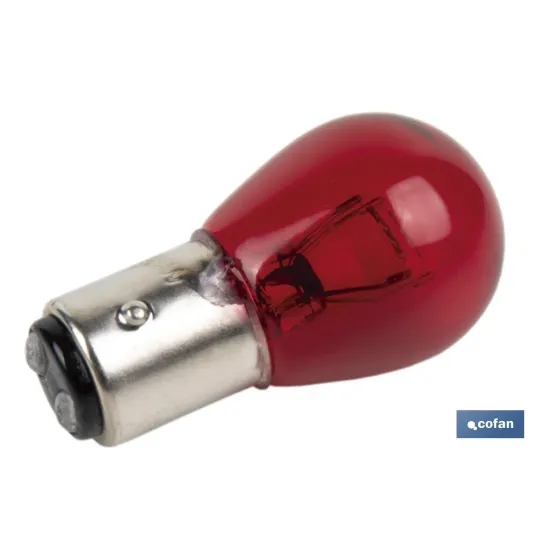 LÁMPARA COFAN 2 POLOS ROJA CENTRADA P21/5W (BAY15d) 12V