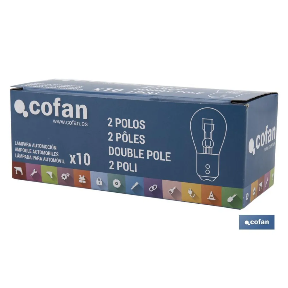 LÁMPARA COFAN 2 POLOS ROJA CENTRADA P21/5W (BAY15d) 12V