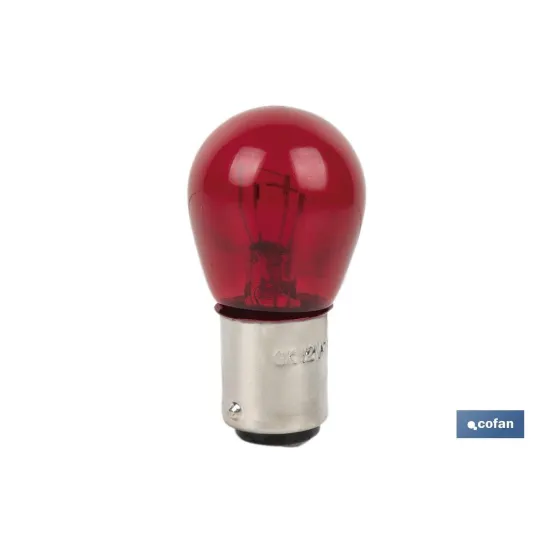 LÁMPARA COFAN 2 POLOS ROJA CENTRADA P21/5W (BAY15d) 12V venta unitaria