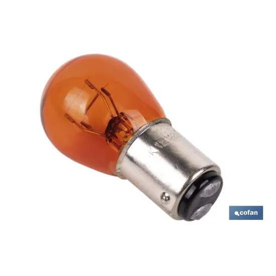 LÁMPARA COFAN 2 POLOS ÁMBAR CENTRADA P21/5W (BAY15d) 12V