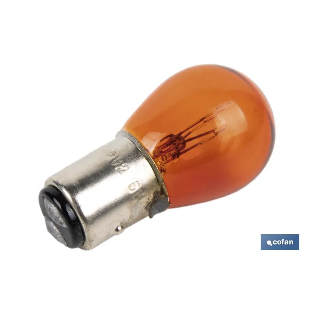 LÁMPARA COFAN 2 POLOS ÁMBAR CENTRADA P21/5W (BAY15d) 12V