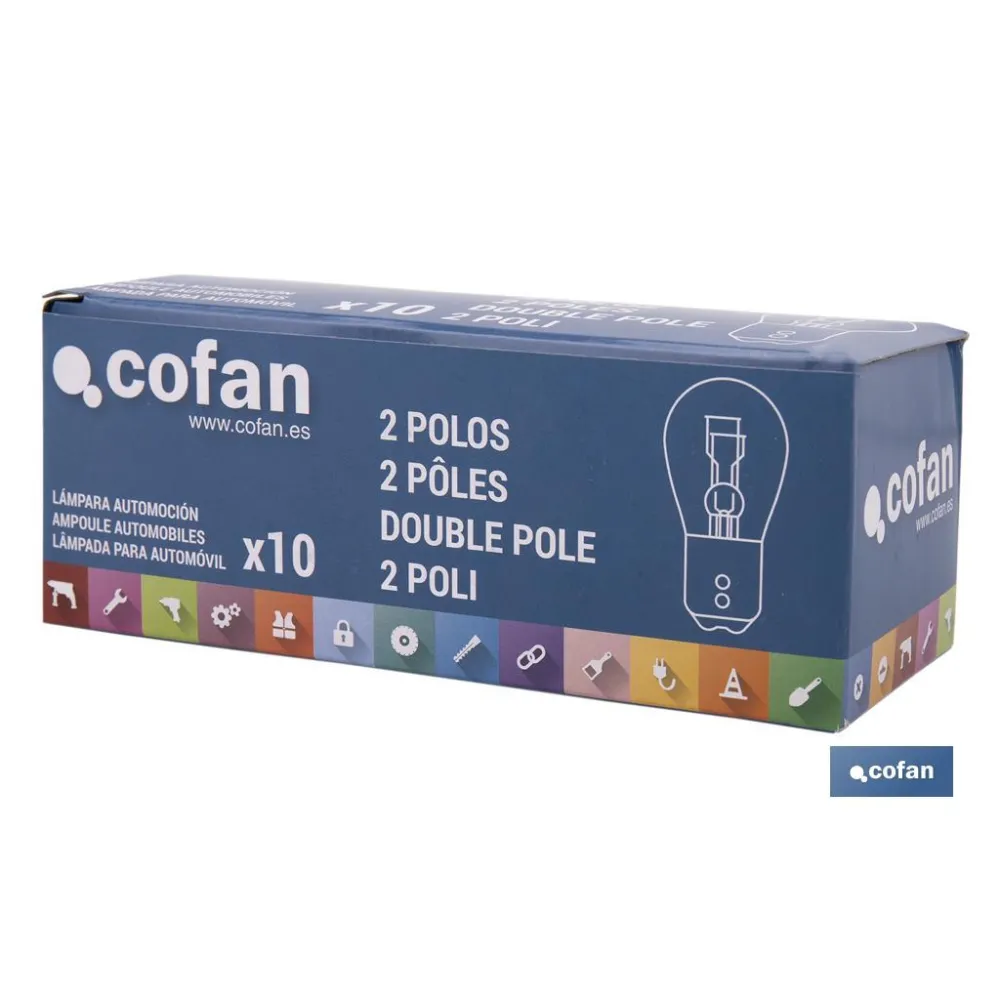 LÁMPARA COFAN 2 POLOS ÁMBAR CENTRADA P21/5W (BAY15d) 12V
