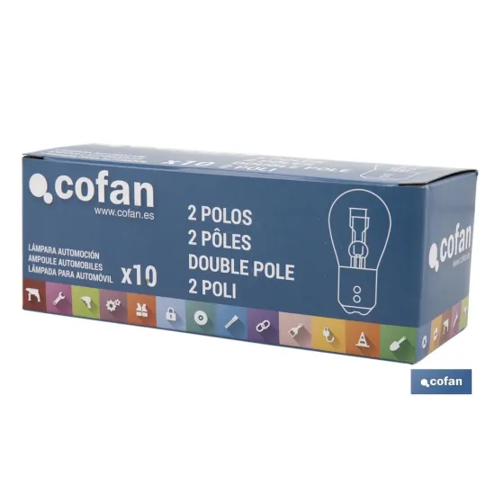 LÁMPARA COFAN 2 POLOS ÁMBAR DESCENTRADA P21/5W (BAZ15d) 12V