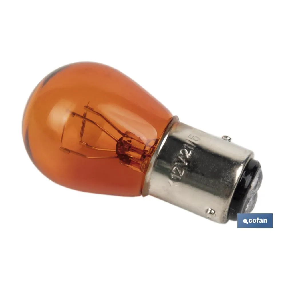 LÁMPARA COFAN 2 POLOS ÁMBAR DESCENTRADA P21/5W (BAZ15d) 12V
