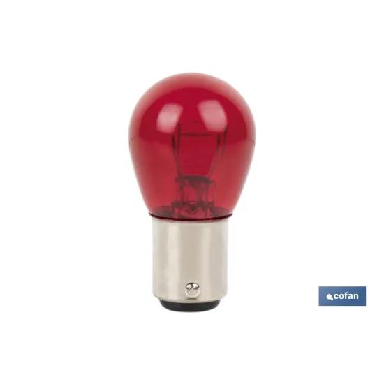 LÁMPARA COFAN 2 POLOS ROJA DESCENTRADA P21/5W (BAW15d) 12V