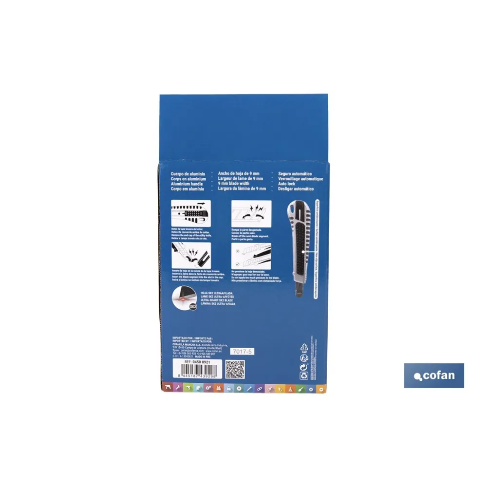 EXPOSITOR DE CÚTER DE ALUMINIO 9 MM 12 UDS.