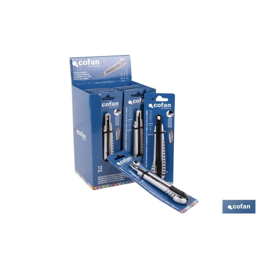 EXPOSITOR DE CÚTER DE ALUMINIO 9 MM 12 UDS.