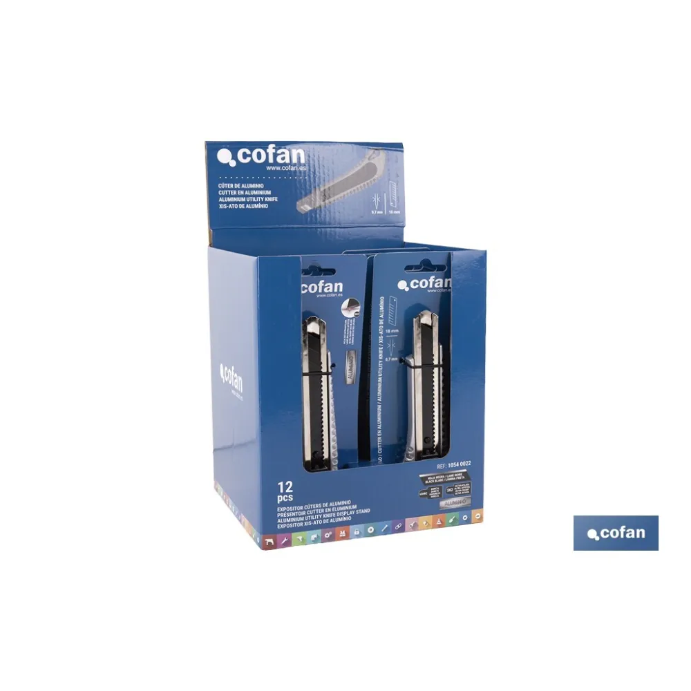 EXPOSITOR DE CÚTER DE ALUMINIO 18 MM 12 UDS.