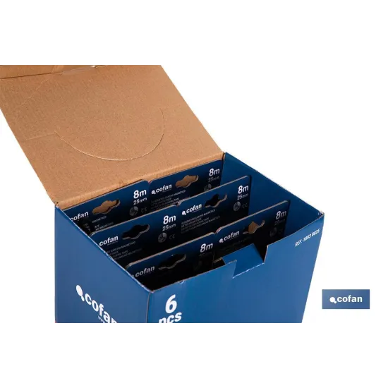 EXPOSITOR DE FLEXÓMETROS MAGNÉTICOS 25 MM X 8 M 6 UDS.