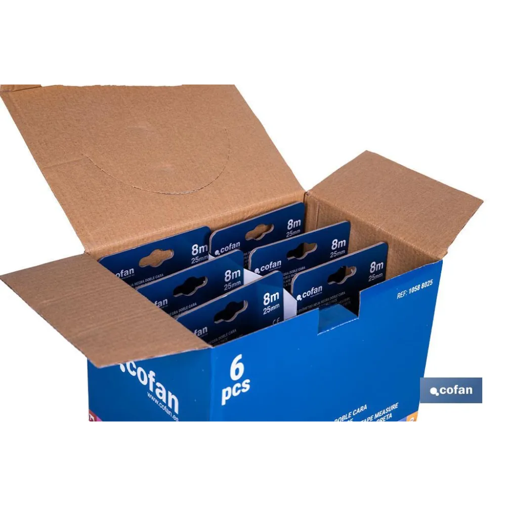 EXPOSITOR FLEXÓMETRO HOJA NEGRA DOBLE CARA 25 MM X 8 M 6 UDS.