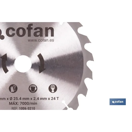 DISCO CORTE PARA MADERA Ø210 MM X 25,4 MM X 2,4 MM, 24 DIENTES