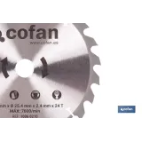 DISCO CORTE PARA MADERA Ø210 MM X 25,4 MM X 2,4 MM, 24 DIENTES