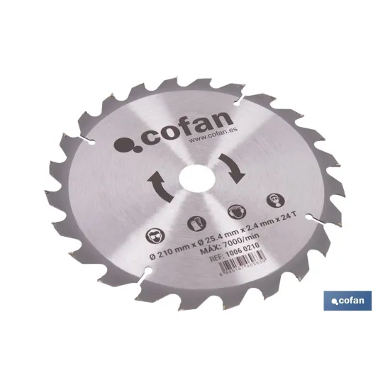 DISCO CORTE PARA MADERA Ø210 MM X 25,4 MM X 2,4 MM, 24 DIENTES