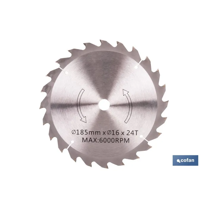 DISCO CORTE PARA MADERA Ø185 MM X 16 MM X 2,4 MM X 24 DIENTES