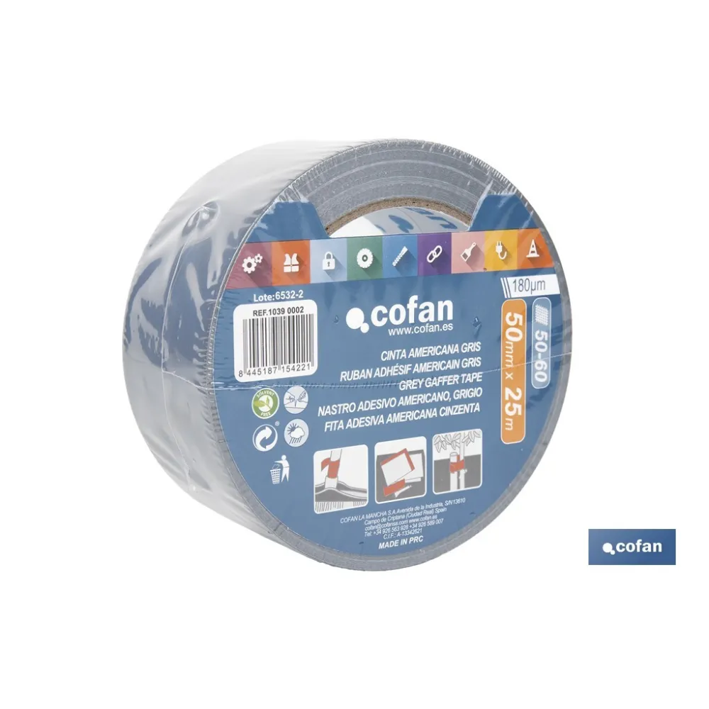 CINTA AMERICANA GRIS 180 MICRAS 50 MM X 25 M