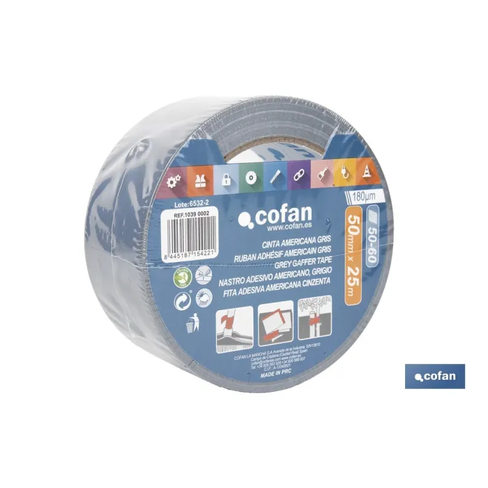 CINTA AMERICANA GRIS 180 MICRAS 50 MM X 25 M