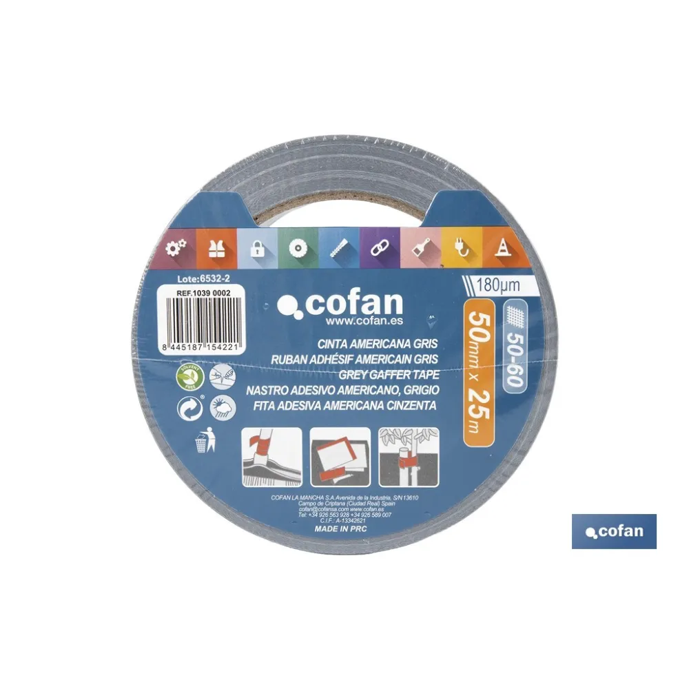 CINTA AMERICANA GRIS 180 MICRAS 50 MM X 25 M