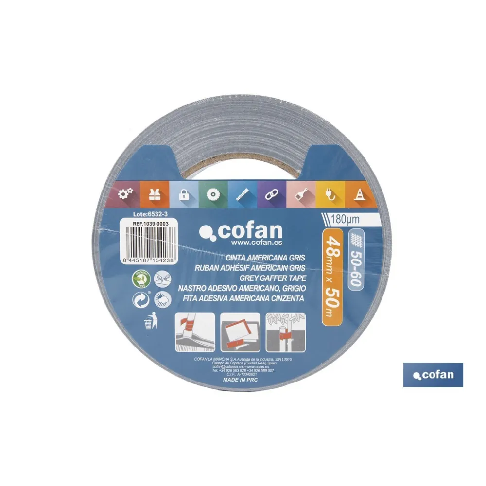 CINTA AMERICANA GRIS 180 MICRAS 48 MM X 50 M