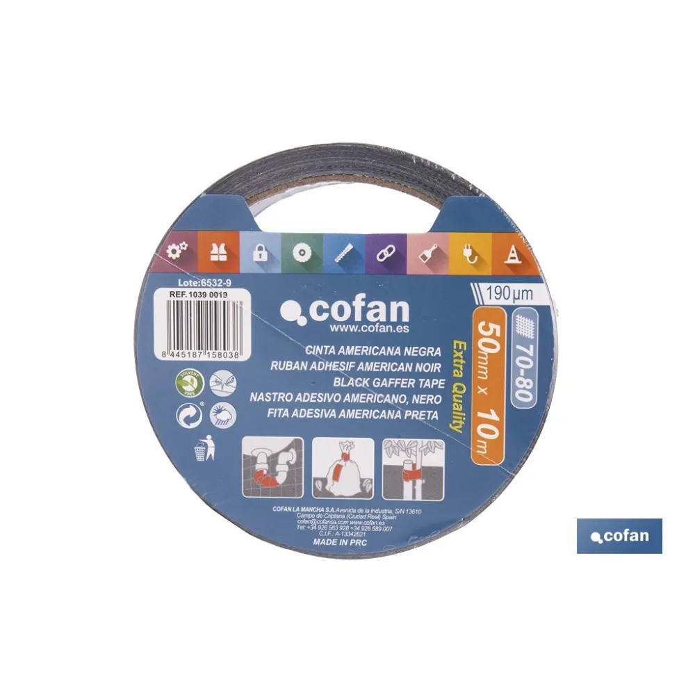 CINTA AMERICANA NEGRA 190 MICRAS 50 MM X 10 M
