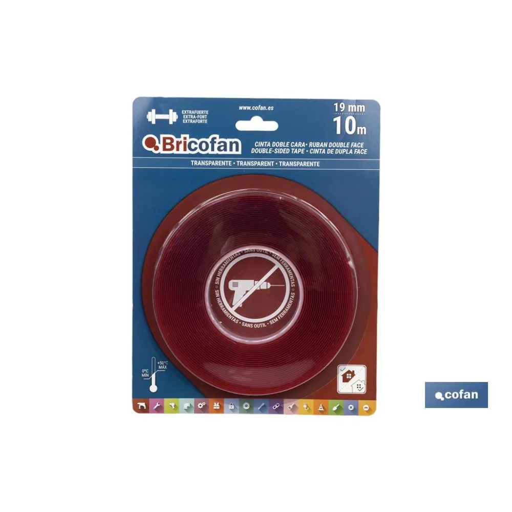 CINTA DOBLE CARA EXTRAFUERTE BRICOFAN 19 MM X 10 M
