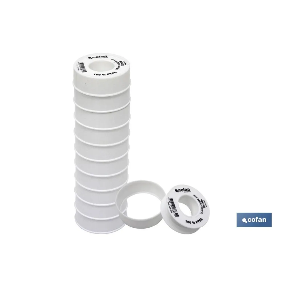 ROLLO 12 MTS CINTA PTFE DE 12mm X 0,076mm venta unitaria