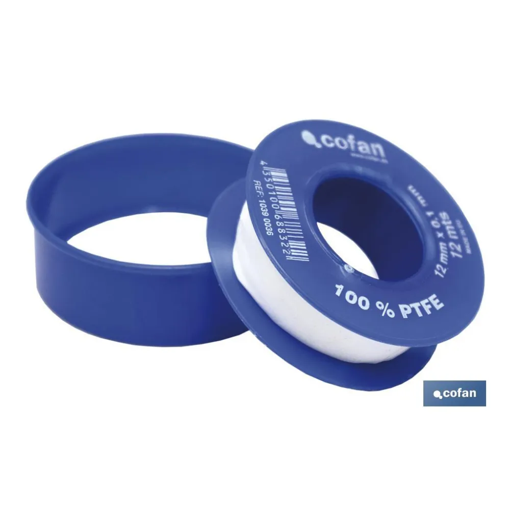 ROLLO 12 MTS CINTA PTFE DE 12mm X 0,10mm venta unitaria
