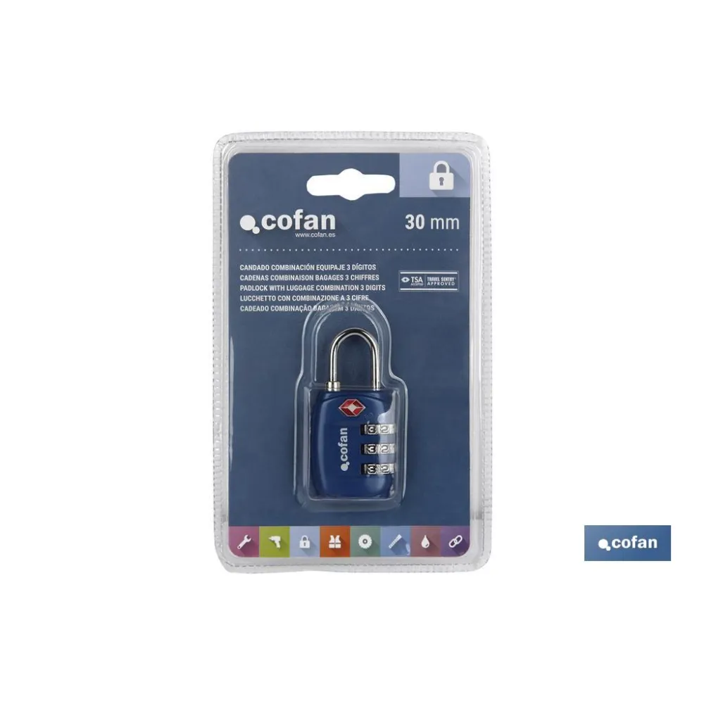 CANDADO COMBINACIÓN EQUIPAJE TSA 3 DÍGITOS 30 MM