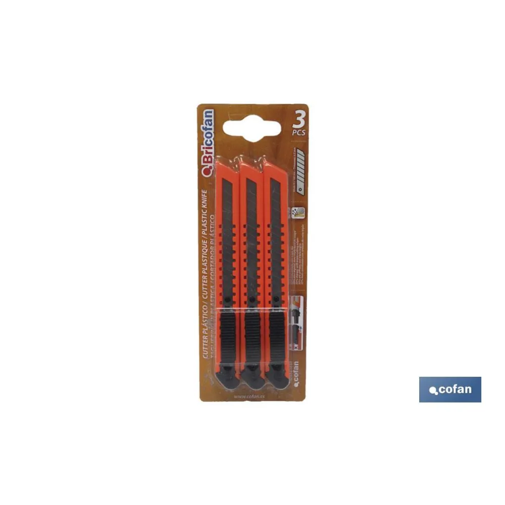 PACK 3 CUTTERS ABS EN BLISTER HOJA 9 MM