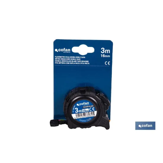 FLEXÓMETRO HOJA NEGRA DOBLE CARA 16 MM X 3 M