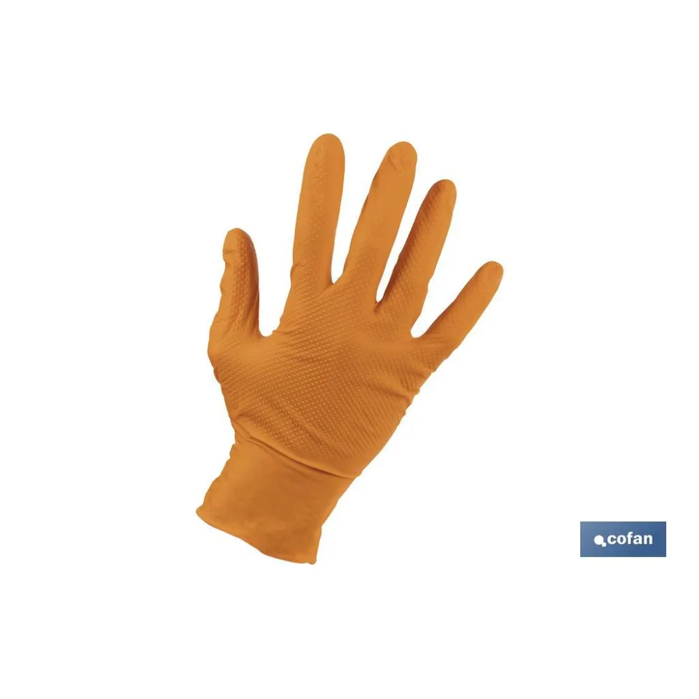 CAJA 100 UDS. GUANTES DE NITRILO NARANJA DIAMANTADO 8,5 G TALLA M