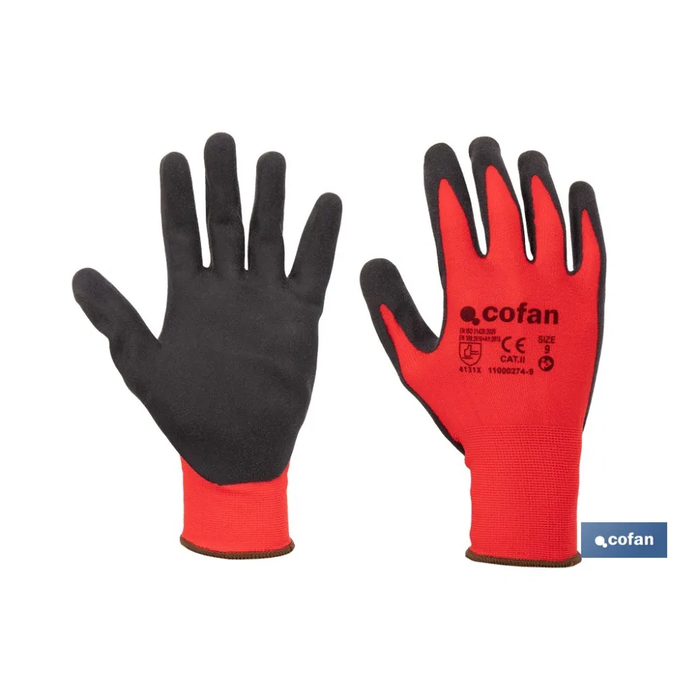 GUANTE IMPREGNADO SANDY COATED ROJO/NEGRO TALLA 9