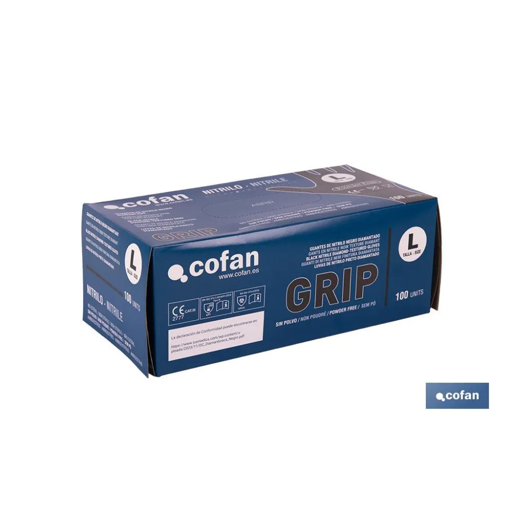 CAJA 100 UDS. GUANTES DE NITRILO NEGRO DIAMANTADO 8,5 G TALLA L