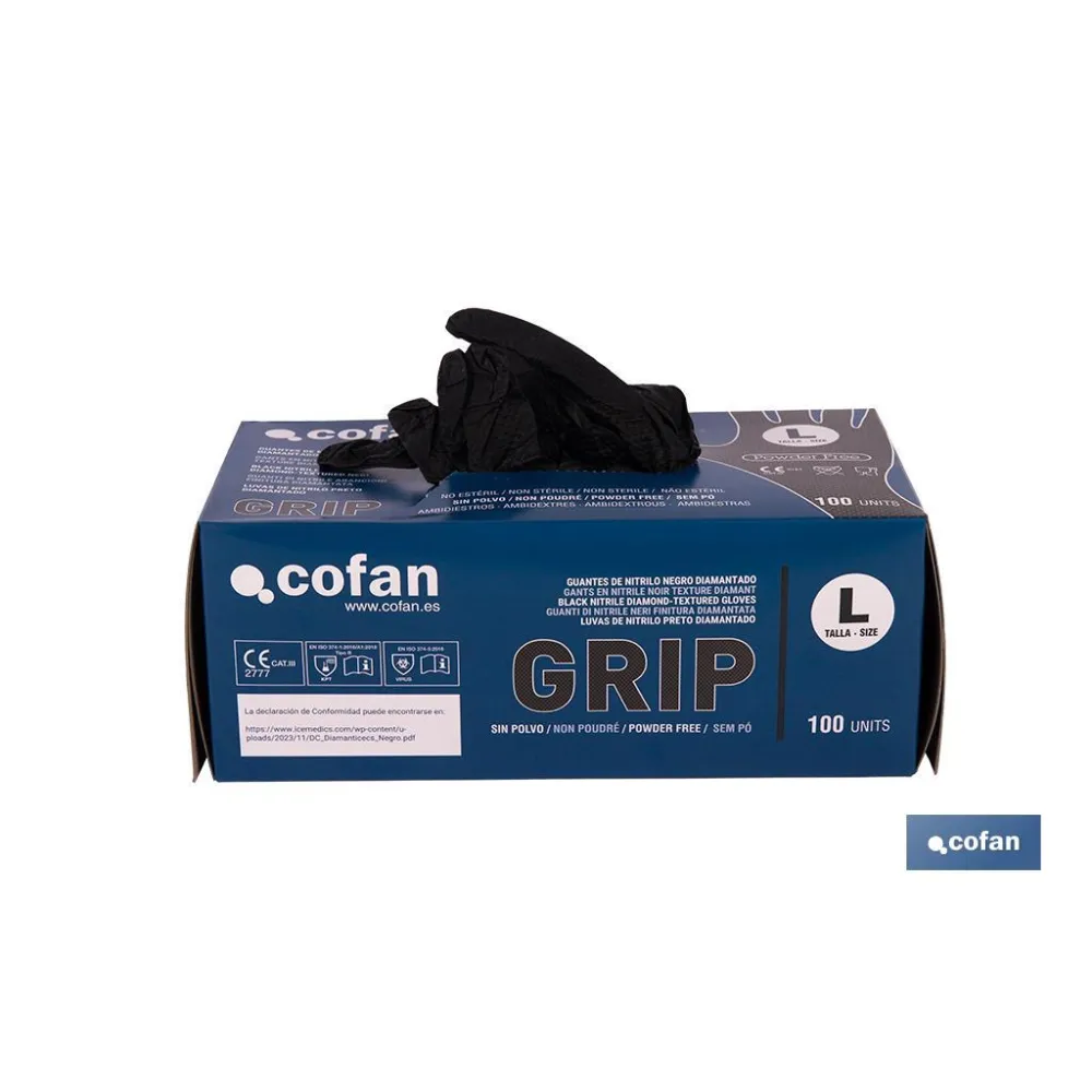 CAJA 100 UDS. GUANTES DE NITRILO NEGRO DIAMANTADO 8,5 G TALLA L