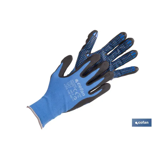 GUANTE IMPREGNADO CON PUNTOS AZULES DE NITRILO TALLA 7