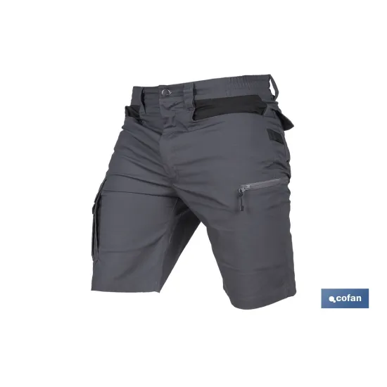 BERMUDAS DE TRABAJO FRIGG ELASTANO 215 G/M2 GRIS OSCURO CON DETALLES NEGROS TALLA 56