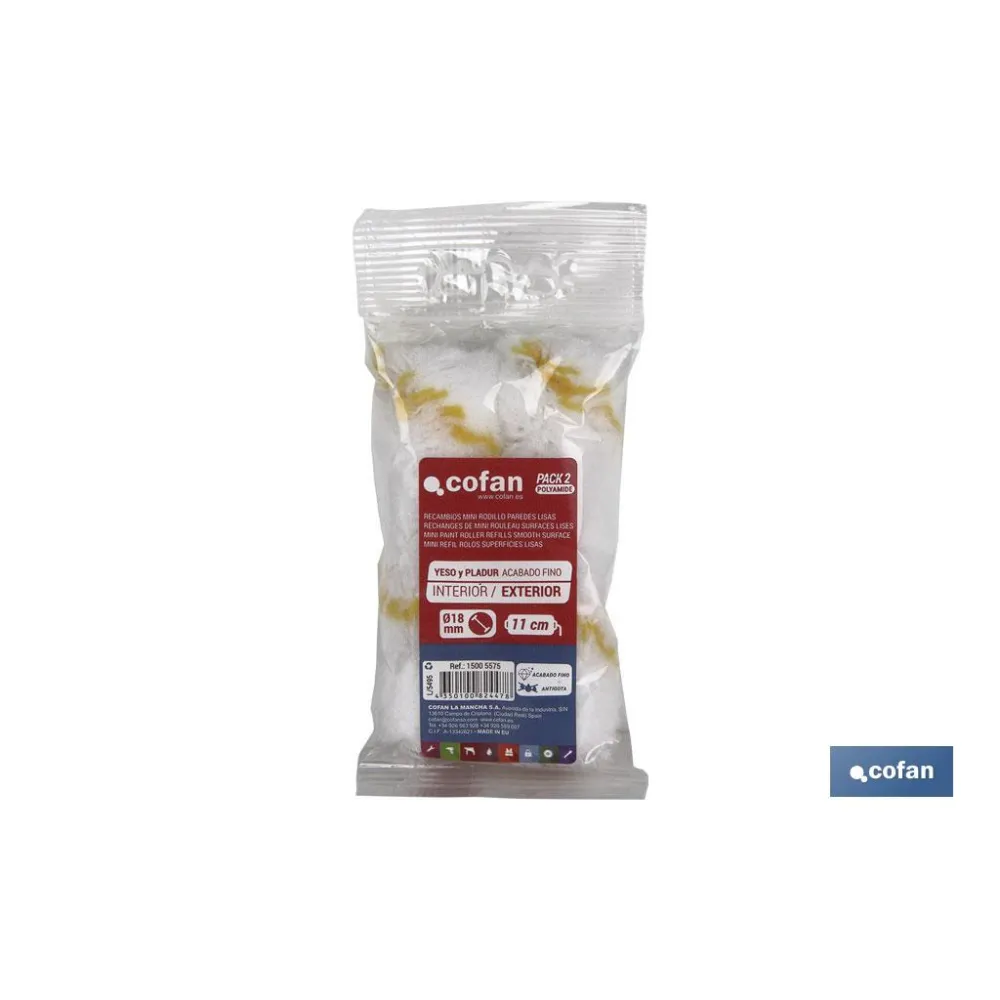PACK 2 RECAMBIOS MINI RODILLO PAREDES LISAS 11CM