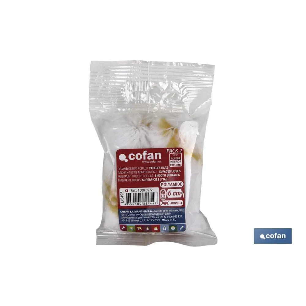 PACK 2 RECAMBIOS MINI RODILLO PAREDES LISAS 11CM