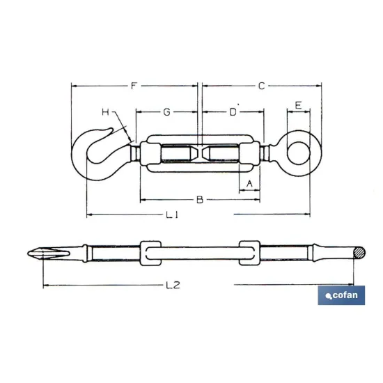 TENSOR GANCHO-ANILLA ZINC. DIN 1480 M-36