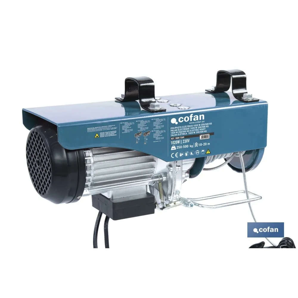 POLIPASTO ELÉCTRICO 1020 W 250/500 KG ELEVACIÓN 10/20 M