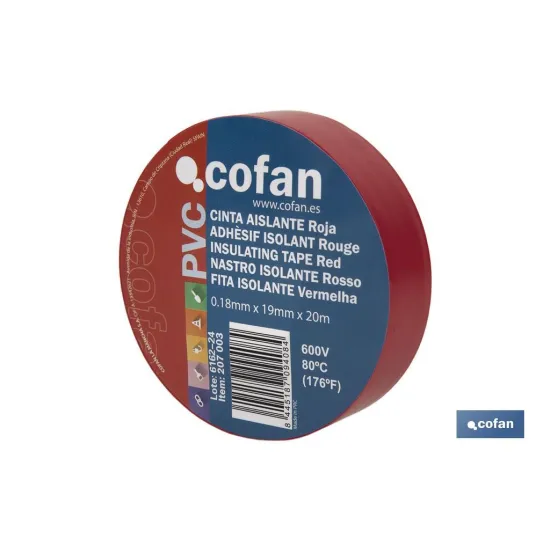 CINTA AISLANTE 180 Micras ROJA 19mmX20 Metros