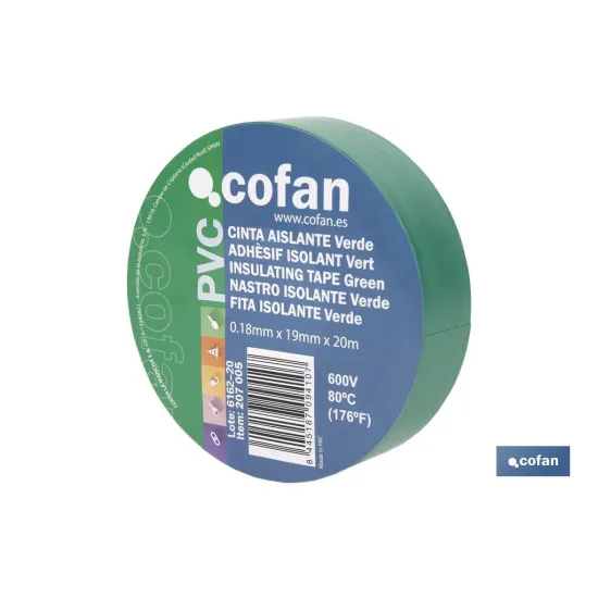 CINTA AISLANTE 180 Micras VERDE 19mmX20 Metros