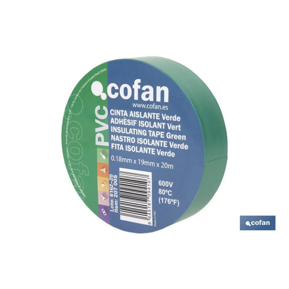 CINTA AISLANTE 180 Micras VERDE 19mmX20 Metros