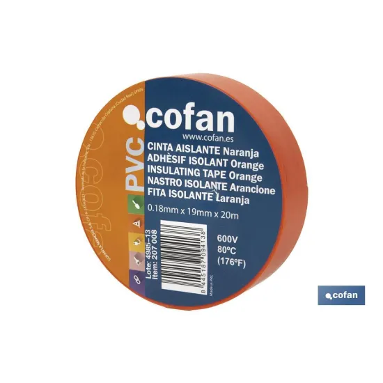 CINTA AISLANTE 180 Micras NARANJA 19mmX20 Metros