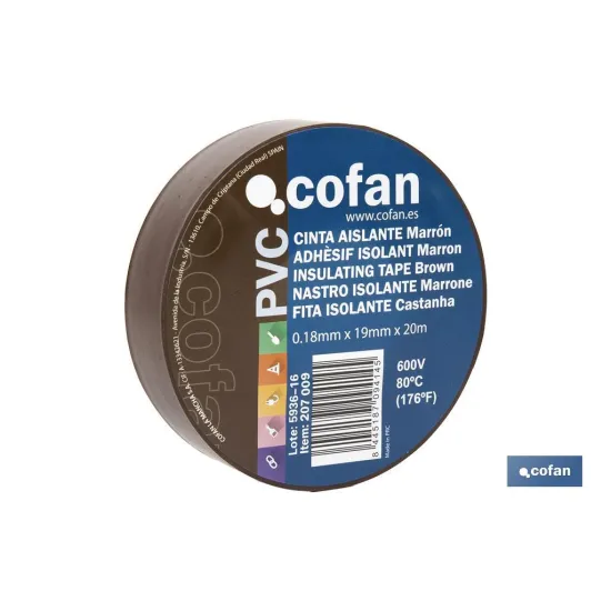 CINTA AISLANTE 180 Micras MARRON 19mmX20 Metros