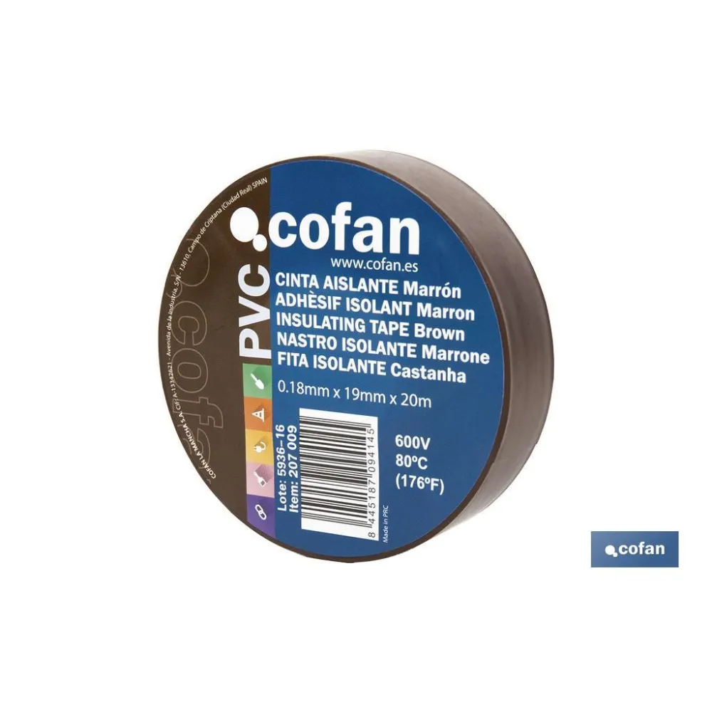 CINTA AISLANTE 180 Micras MARRON 19mmX20 Metros