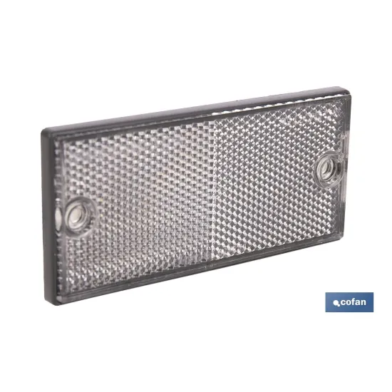 CATADIÓPTRICO RECTANGULAR BLANCO 106 X 50 MM CON AGUJERO SIN TORNILLO CON ADHESIVO
